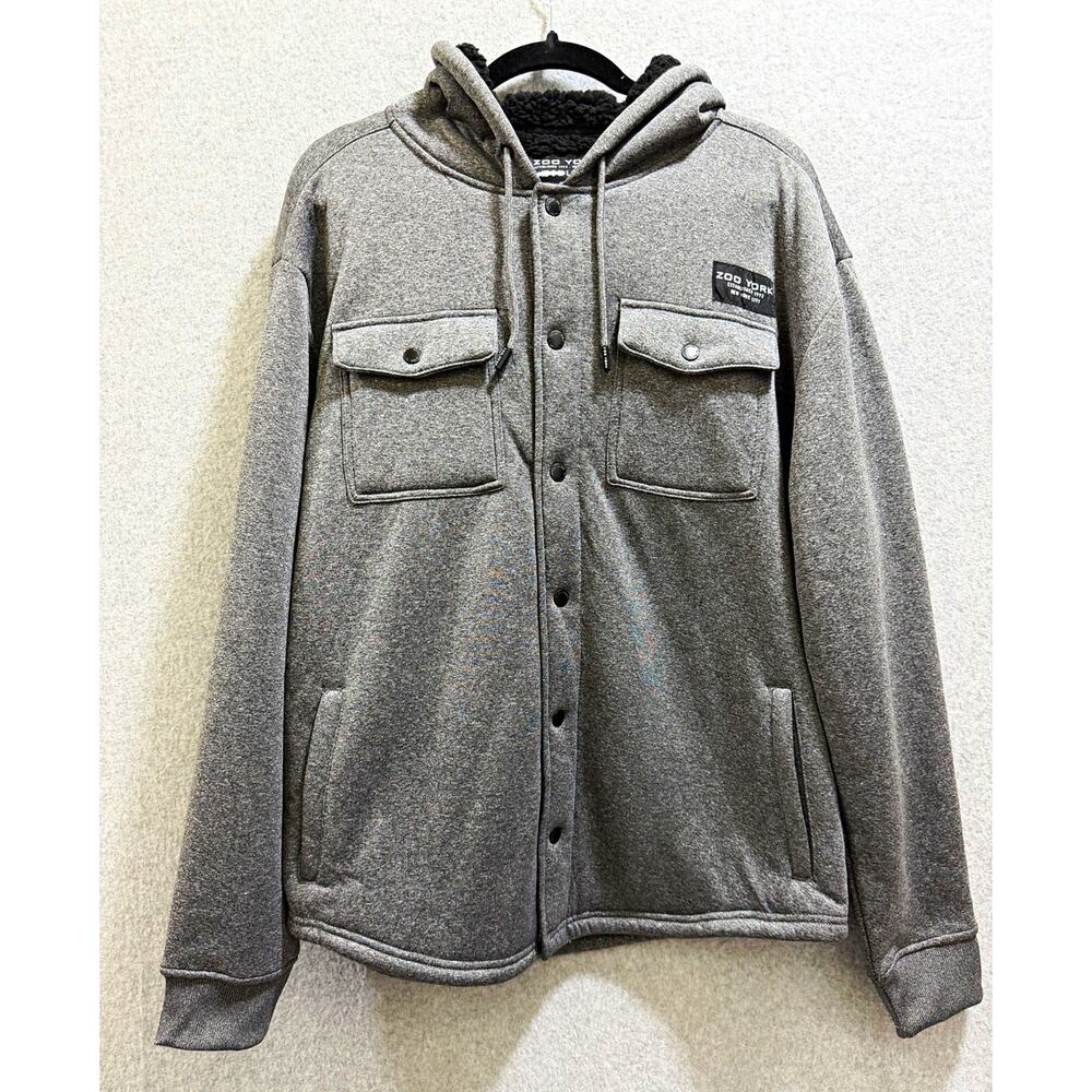 Zoo York Mens Gray Fleece Hoodie Pullover Snap Closure Pockets Logo Size L - Picture 2 of 11